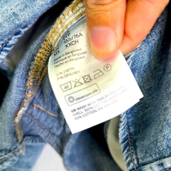 H&M - Stonewash Button Down Grey Hooded With Pockets Long Jean Shirt Size XXS - Picture 10 of 11